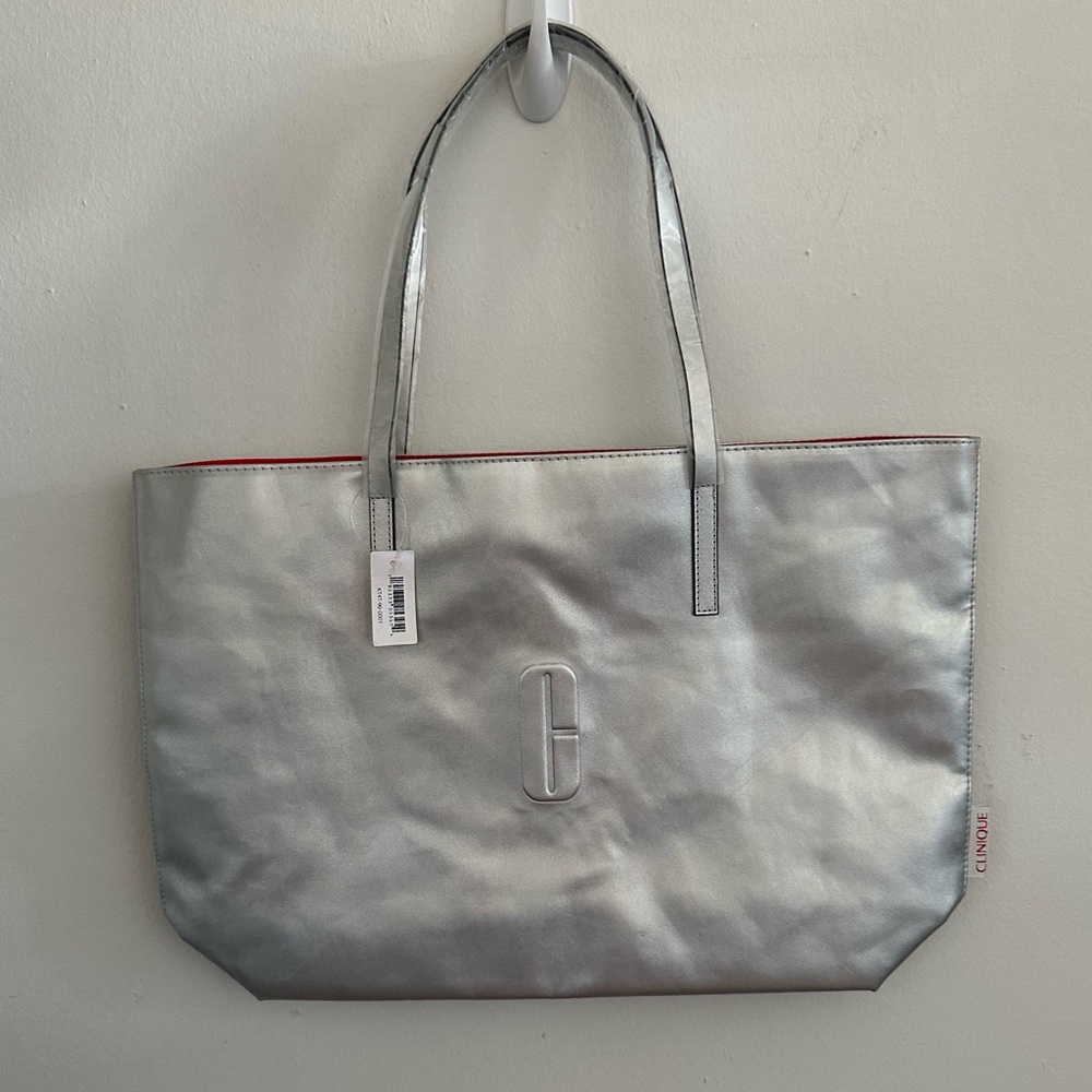 Clinique Shiny Silver Shoulder Bag New